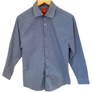ORIGINAL PENGUIN Slim Fit Button Up Shirt Spread Collar Blue Checked 100% Cotton